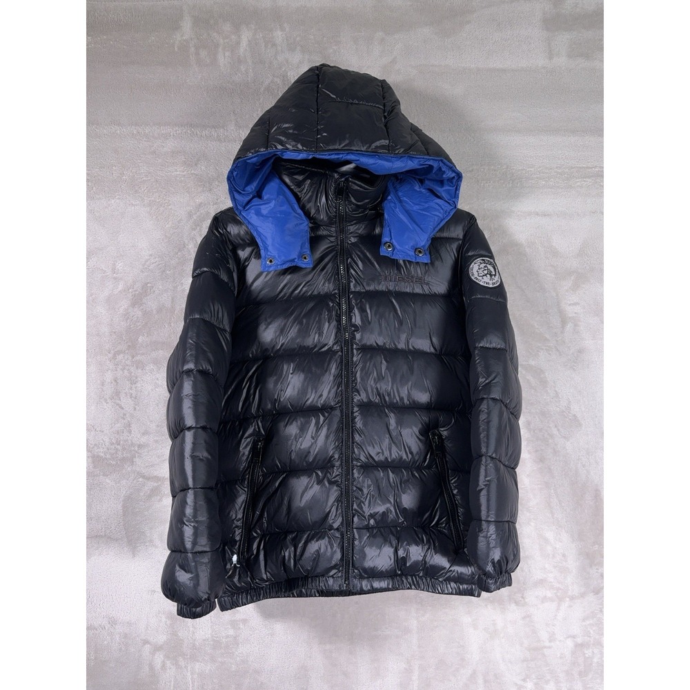 Diesel Puffer Jacket Boys 10/12 Black Hooded Down Insulated Winter Ski Coat
